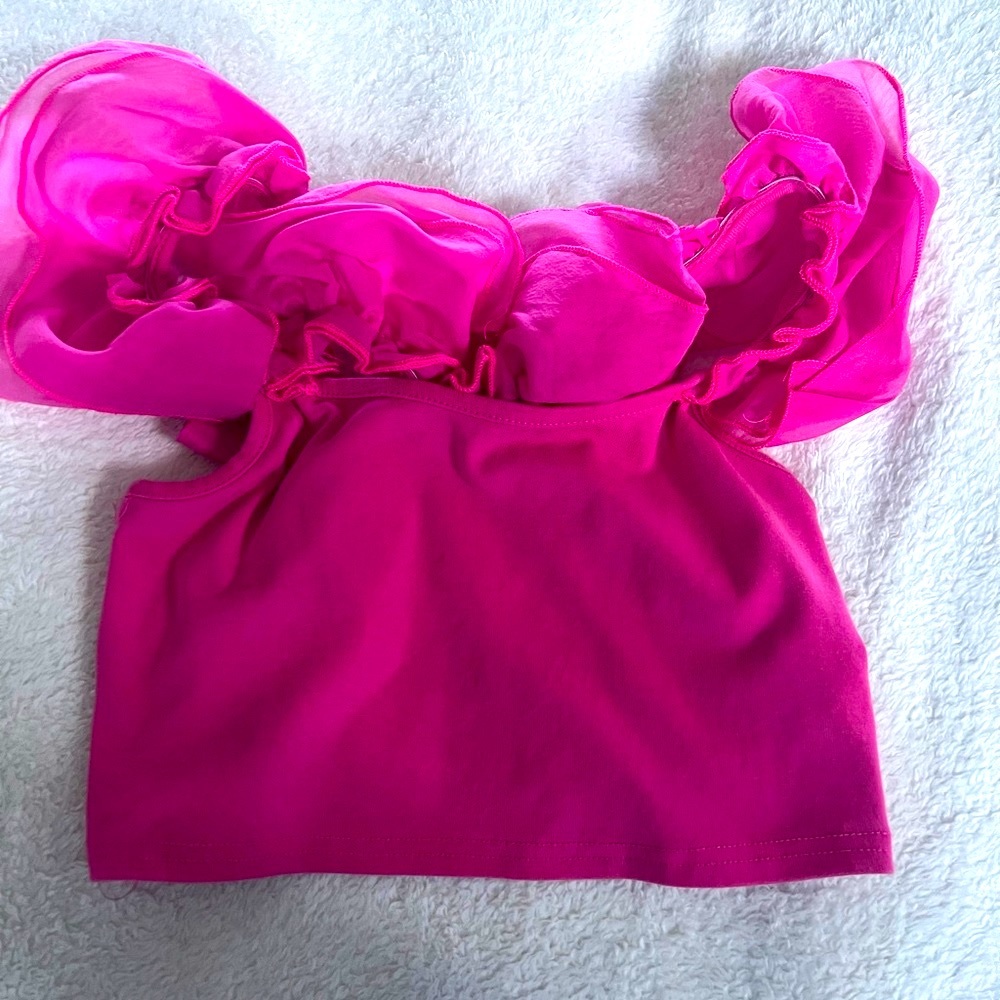 SHEIN Hot Pink Cropped Top with Ruffle Sleeves